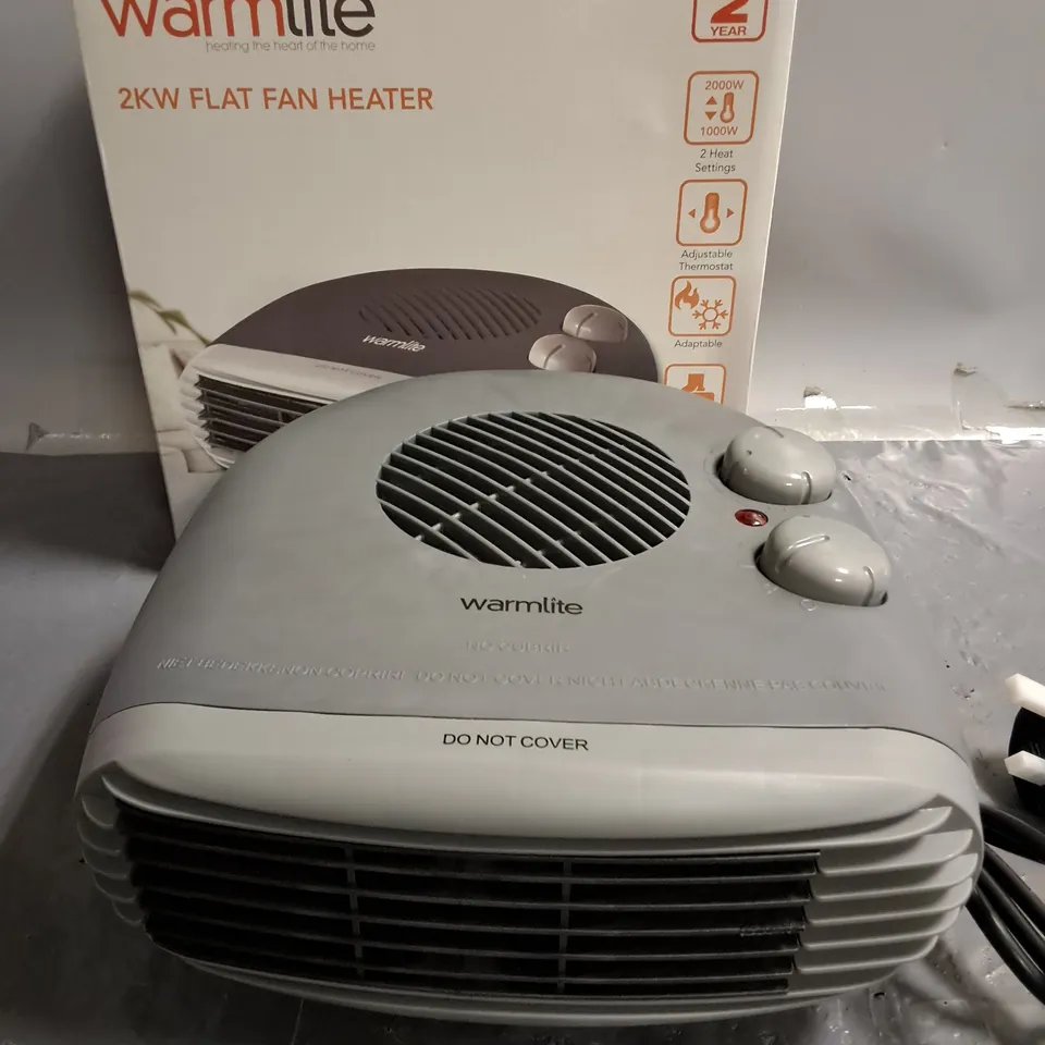 BOXED WARMLITE 2KW FLAT FAN HEATER