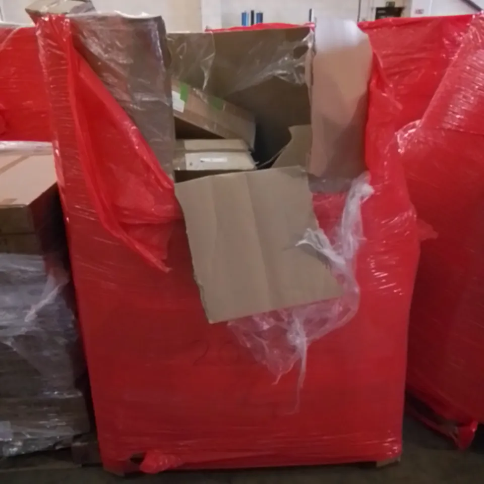 PALLET CONTAINING ASSORTED HOUSEHOLD & HOME IMPROVEMENT PRODUCTS. INCLUDES TOILET SEATS, FOOD PROCESSOR, STUDIO SHOOTING TENT ETC