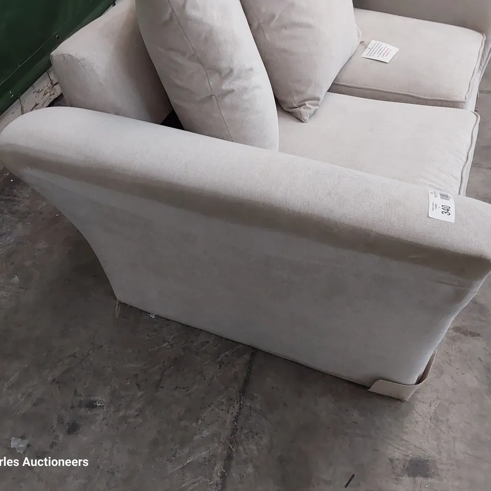 DESIGNER TWO SEATER SOFA WITH SCATTER CUSHIONS NATURAL FABRIC 