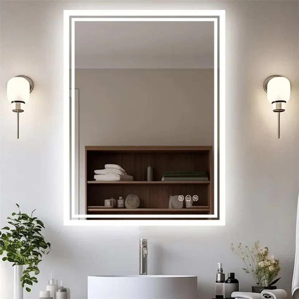 BOXED BATHROOM MIRROR WITH LED LIGHTS 50X70/60X80/60X100CM, ANTI-FOG (1 BOX)