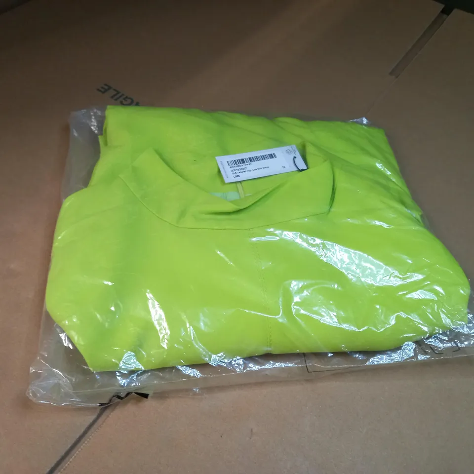 PACKAGED KAREN MILLEN LIME SOFT TAILORED HIGH LOW MIDI DRESS - SIZE 16