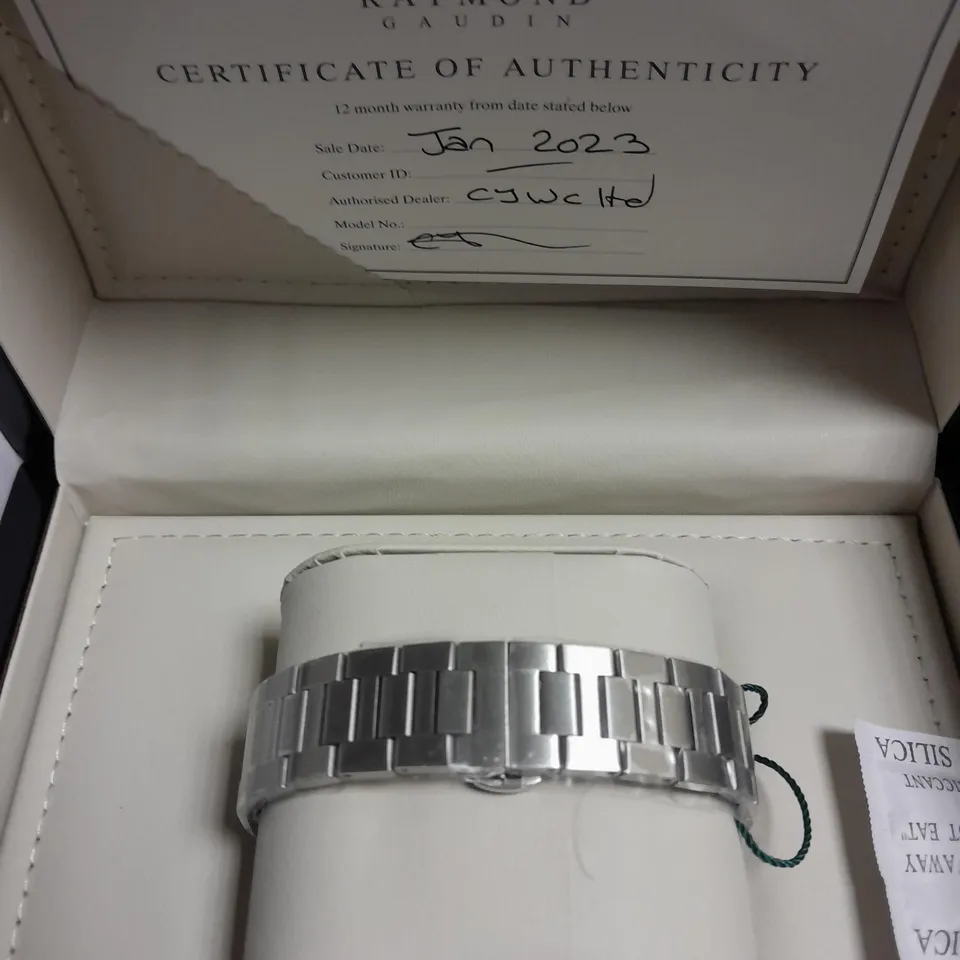 BOXED GENTS RAYMOND GAUDIN STAINLESS STEEL WATCH