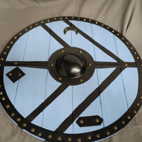 MEDIEVAL DISPLAY/RE-ENACTMENT SHIELD β BLUE PANELS WITH RIVETED BLACK RIM