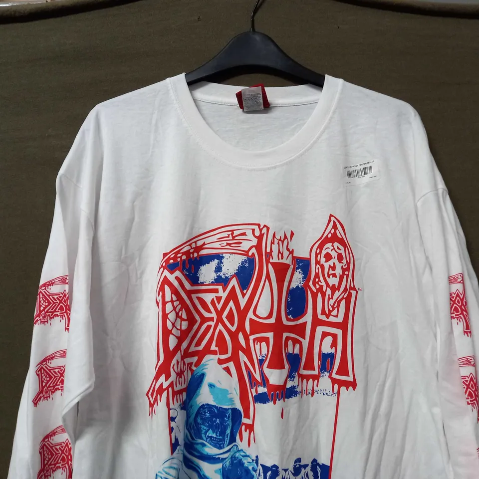 ULTRAKULT DEATH, LEPROSY POSTERIZED LONG SLEEVE TOP IN WHITE - XXL