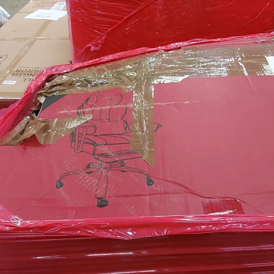 PALLET OF ASSORTED ITEMS INCLUDING: OFFICE CHAIR, COFFEE TABLE ECT.