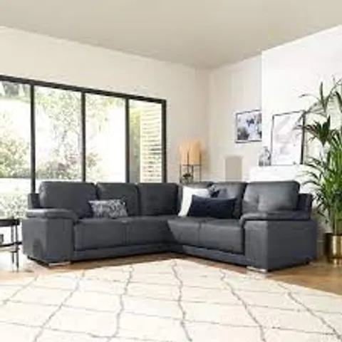 BOXED KANSAS GREY LEATHER CORNER SOFA (1 OF 3 BOXES ONLY)