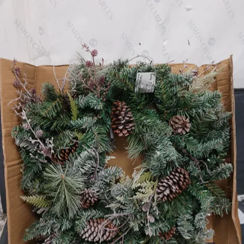 FROSTED CONE WREATH PRE LIT