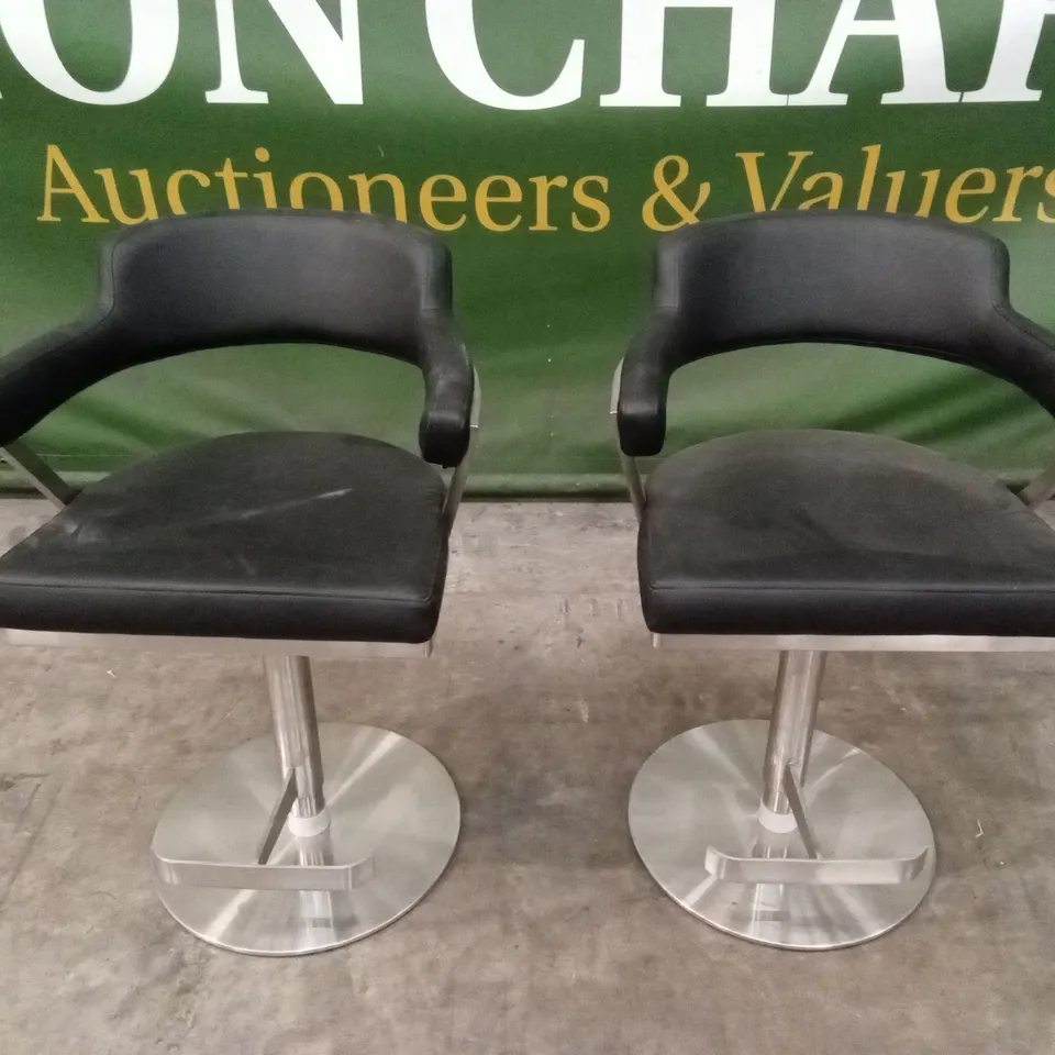 SET OF 2 FIRENZA BLACK PU BAR STOOLS WITH STAINLESS STEEL BASE