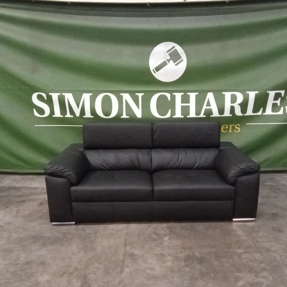BRADY 100% PREMIUM LEATHER 3 SEATER SOFA - BLACK RRP £1149