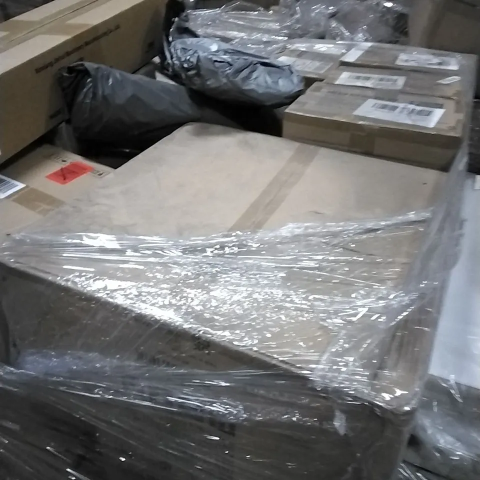 PALLET OF HOUSEHOLD ITEMS TO INCLUDE CEILING LAMP, DRESSING STOOL, TRASH CAN, TRIPOD FURNITURE LEGS AND OTHER ASSORTED ITEMS...