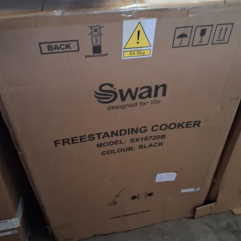 BOXED SWAN SX16720B 60CM ELECTRIC TWIN OVEN CERAMIC HOB COOKER - BLACK