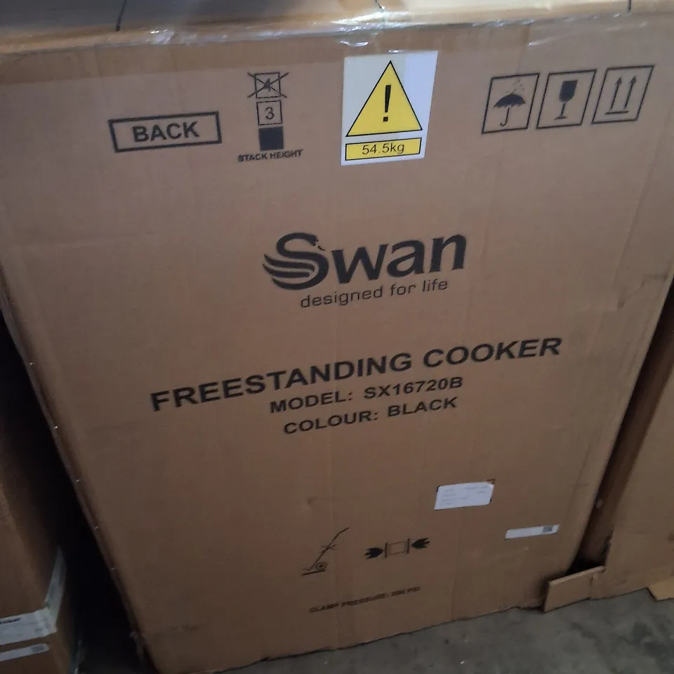 BOXED SWAN SX16720B 60CM ELECTRIC TWIN OVEN CERAMIC HOB COOKER - BLACK