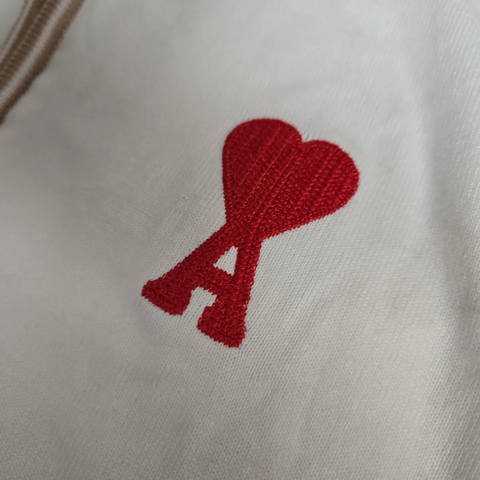 AMI ALEXANDRE MATTIUSSI WHITE POLO SHIRT WITH HEART LOGO, SIZE M