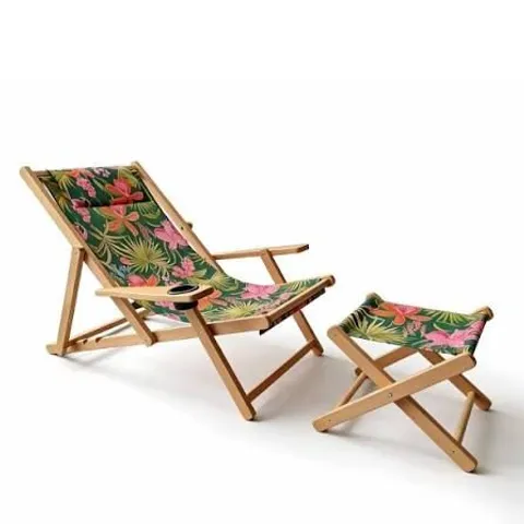 BOXED GARDEN STORIES FOLDING DECK CHAIR WITH FOOTSTOOL