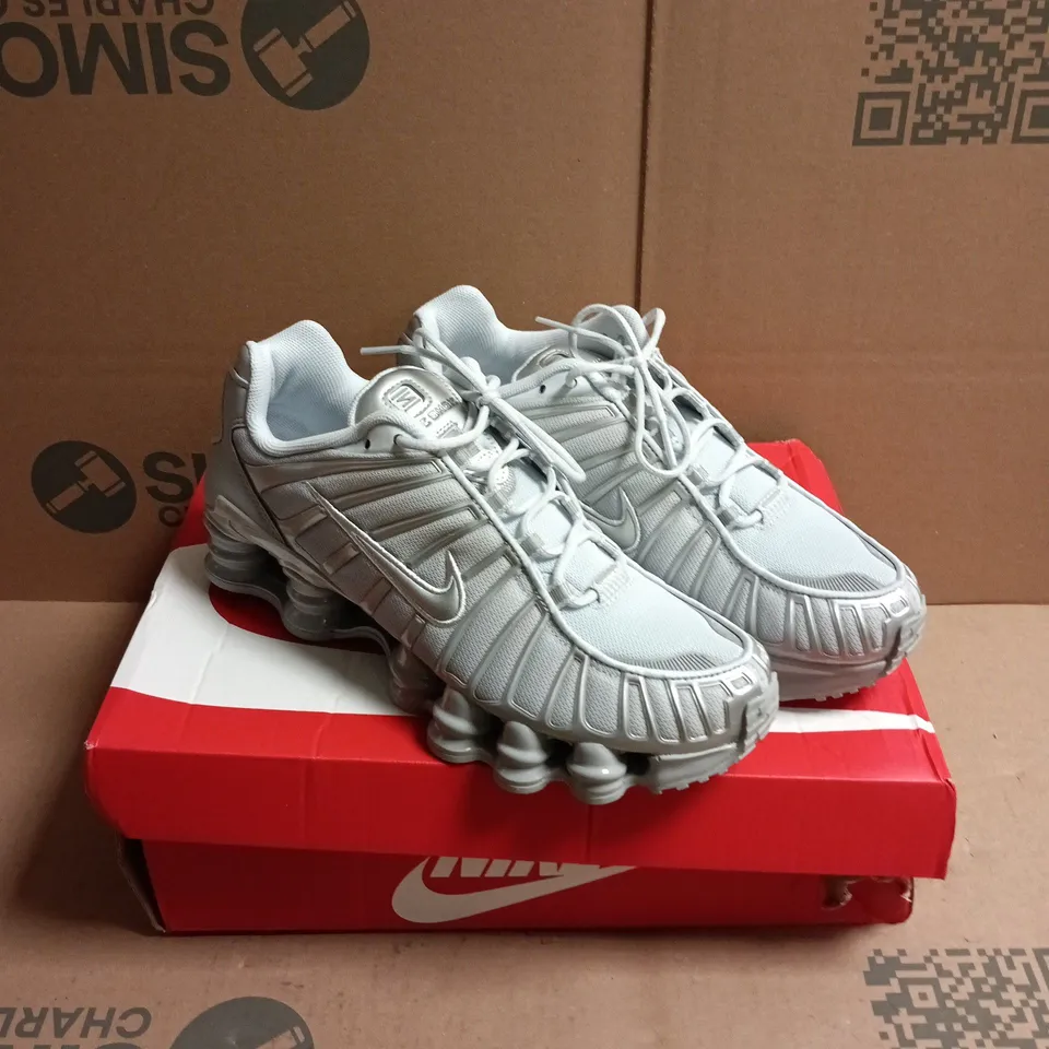 BOXED PAIR OF NIKE SHOX TL TRAINERS IN METALLIC SILVER - 6
