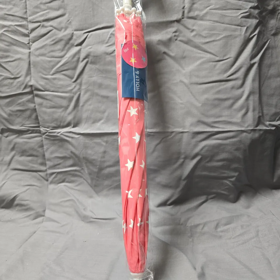  APPROXIMATELY 5 PCS HOLLY & BEAU KIDS UMBRELLA – PINK WITH WHITE STARS