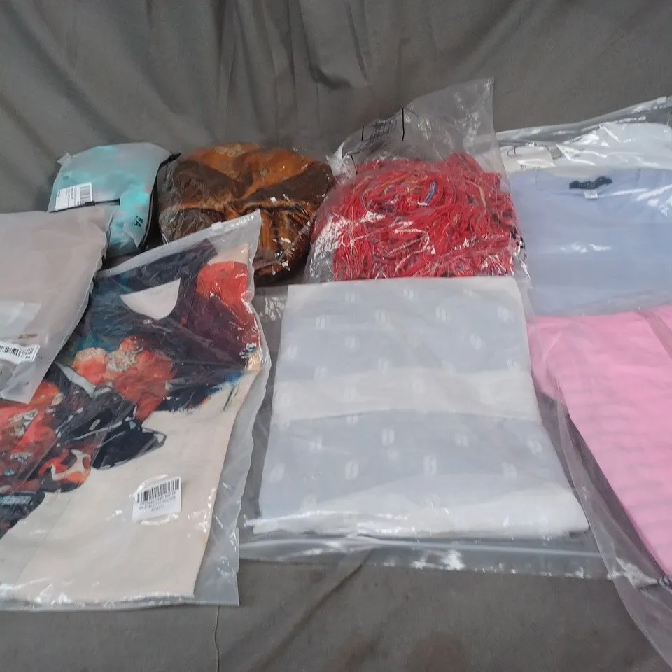 BOX OF ASSORTED CLOTHING ITEMS IN VARIOUS COLOURS, SIZES AND STYLES