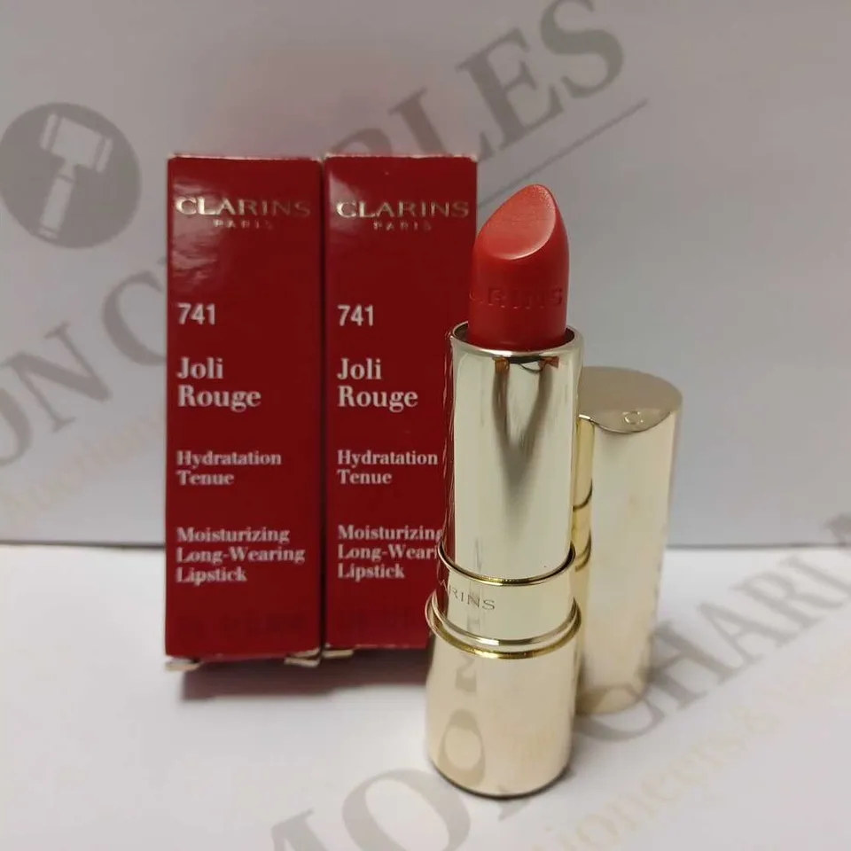 LOT OF 2 CLARINS JOLI ROUGE LIPSTICKS - #741 RED ORANGE 