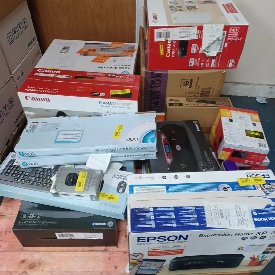 APPROXIMATELY 20 ASSORTED ELECTRICAL ITEMS TO INCLUDE CANON PIXMA TS5150 PRINTER, BLUETOOTH CD BOOMBOX, GAMING KIT, ETC - COLLECTION ONLY