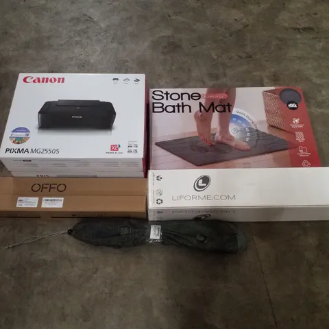 PALLET CONTAINING ASSORTED PRODUCTS INCLUDING STONE BATH MAT, CANON PIXMA MG2550S PRINTER, YOGA MAT, SHOWER RAIL RIDERS & TELESCOPIC LANDING NET