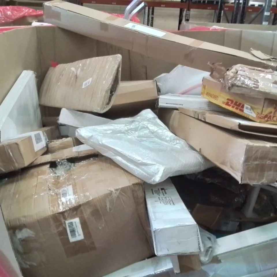 PALLET CONTAINING ASSORTED ITEMS TO INCLUDE: PET WET FOOD FEEDER, FOLDING PET TROLLEY, BLINDS, TOILET SEATS, WATER TABLE TOY ECT