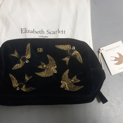 ELIZABETH SCARLETT CHARCOAL VELVET COSMETICS BAG