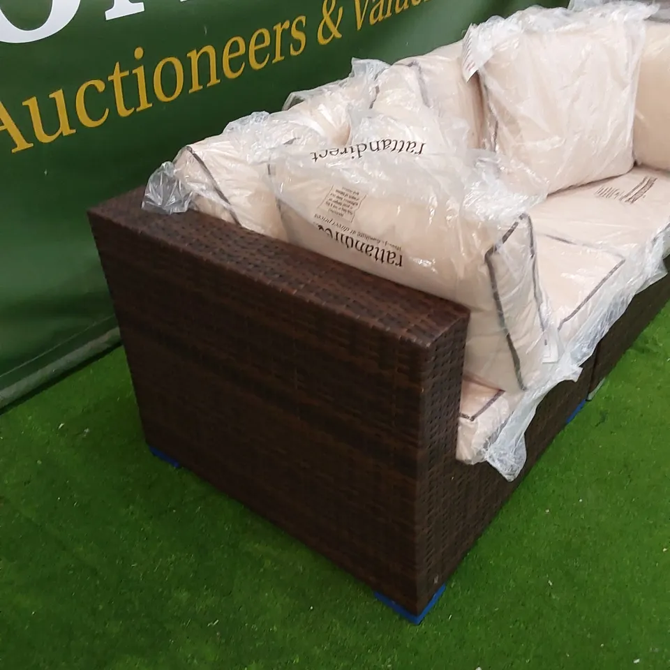 FLORIDA 2-SEATER CHOCOLATE MIX RATTAN AND COFFEE CREAM CUSHION SOFA 