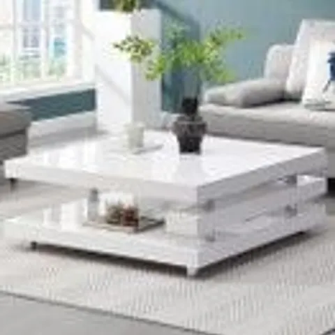 BOXED BORNEO COFFEE TABLE IN WHITE HIGH GLOSS WITH STAINLESS STEEL FRAME (1 BOX)