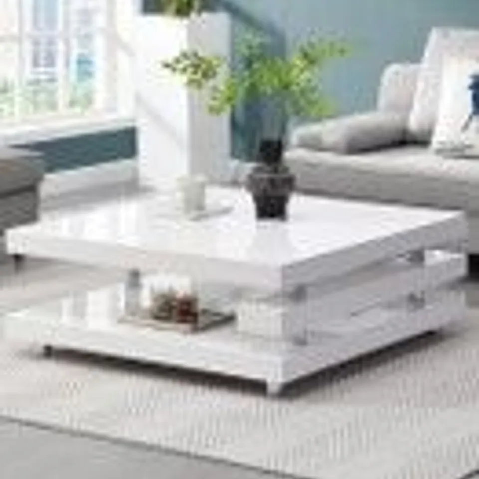 BOXED BORNEO COFFEE TABLE IN WHITE HIGH GLOSS WITH STAINLESS STEEL FRAME (1 BOX)