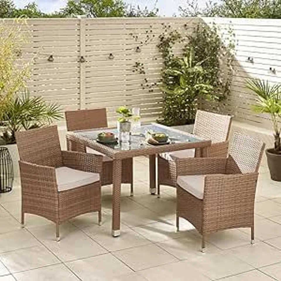 BOXED BARBADOS BEIGE RATTAN 4 SEAT GARDEN DINING SET (4 BOXES)