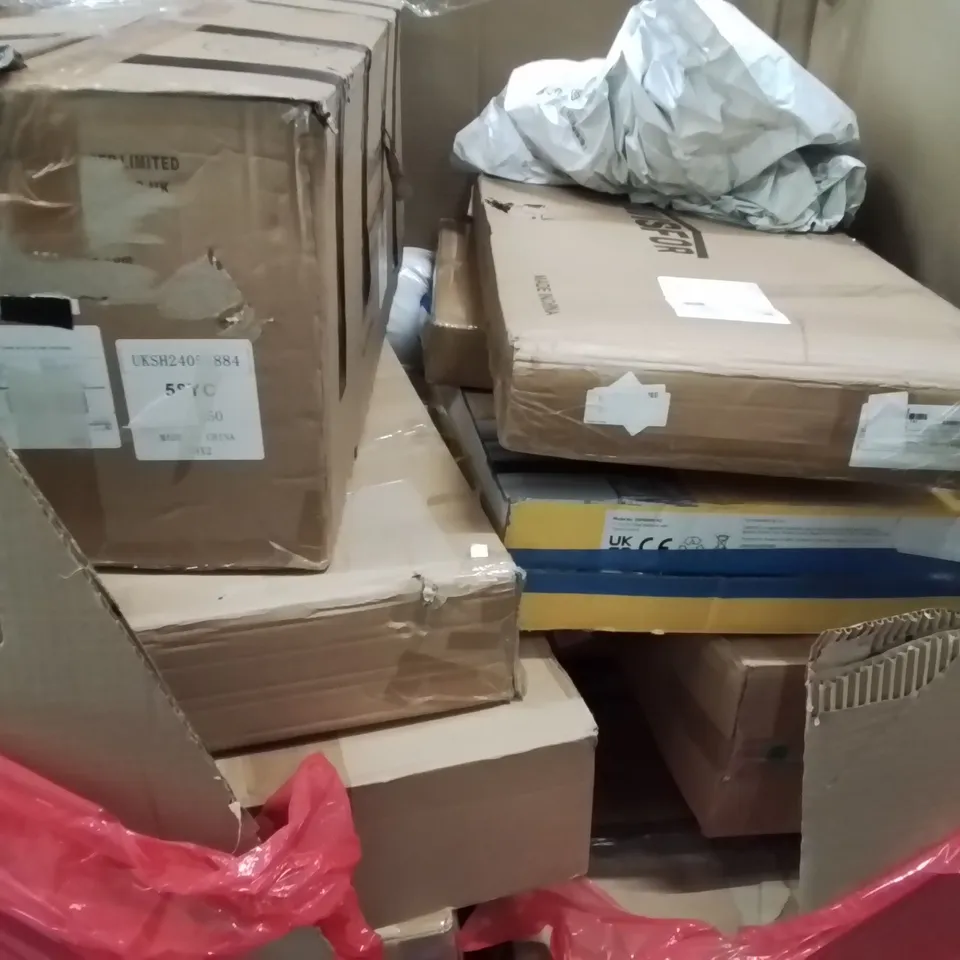 PALLET CONTAINING VARIOUS ASSORTED BOXED HOUSEHOLD ITEMS TO INCLUDE: KIDS TOY TRUCK AND CARS, FRYING PANS, OIL FILLED RADIATOR AND LOTS MORE UNMARKED BOXED ITEMS 