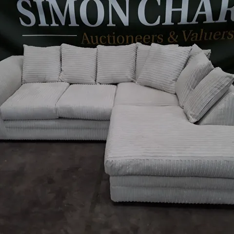 QUALITY DESIGNER CORNER SOFA - IVORY CORDUROY FABRIC