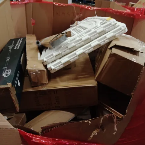 PALLET OF ASSORTED HOUSEHOLD GOODS AND PRODUCTS TO INCLUDE; CEILING FAN WITH LIGHT,POLE HEDGE TRIMMER,MAT