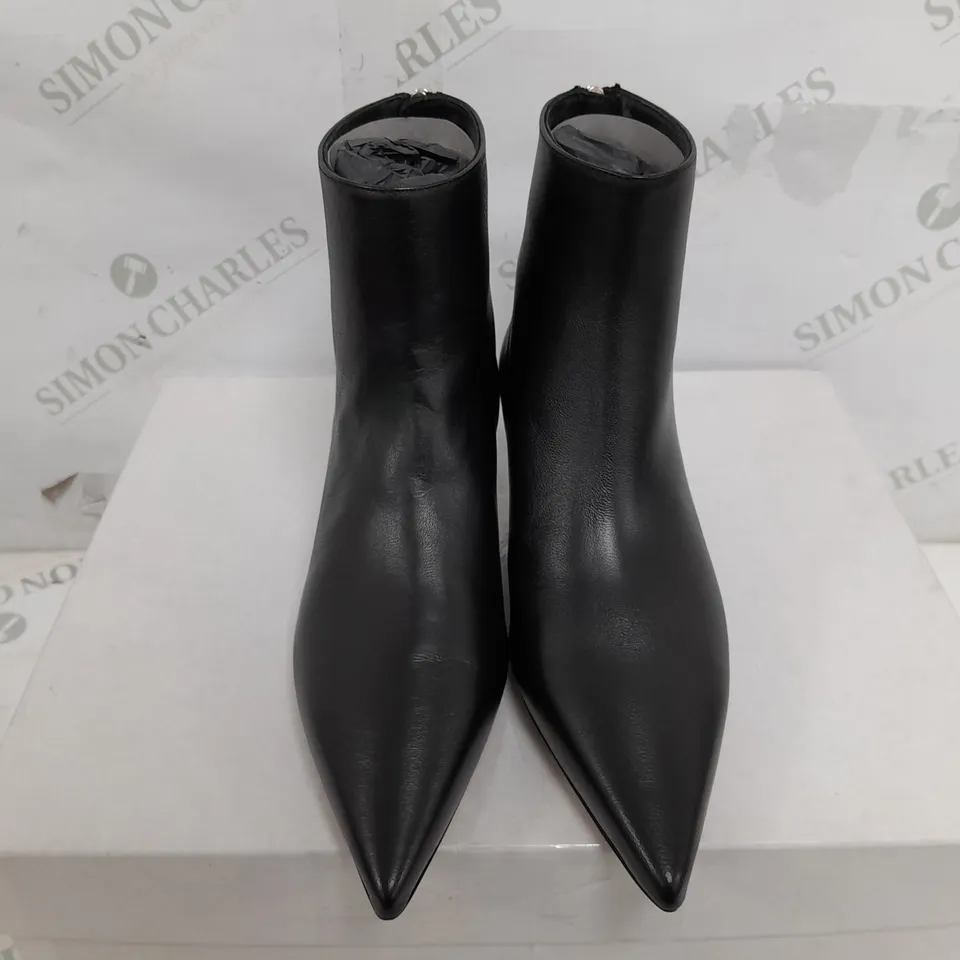 BOXED PAIR OF ARKET POINTED TOE ANKLE ZIP HEELS IN BLACK - SIZE 37