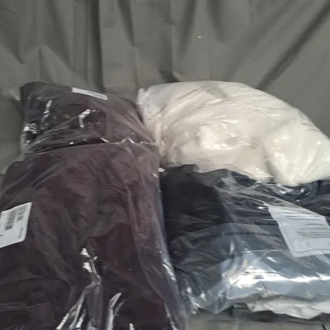 BOX OF ASSORTED CLOTHING ITEMS TOO INCLUDE COATS , TOPS, AND TROUSERS ETC.