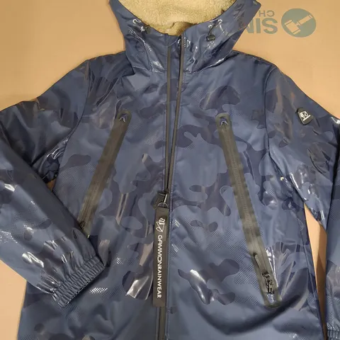 GAMMON CAMO NAVY ZIP THROUGH HOODED SHOWERPROOF COAT - M