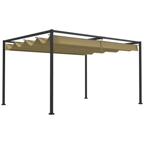 BOXED OUTSUNNY 3X2M METAL PERGOLA WITH RETRACTABLE ROOF, GARDEN GAZEBO CANOPY SHELTER FOR OUTDOOR, PATIO - KHAKI