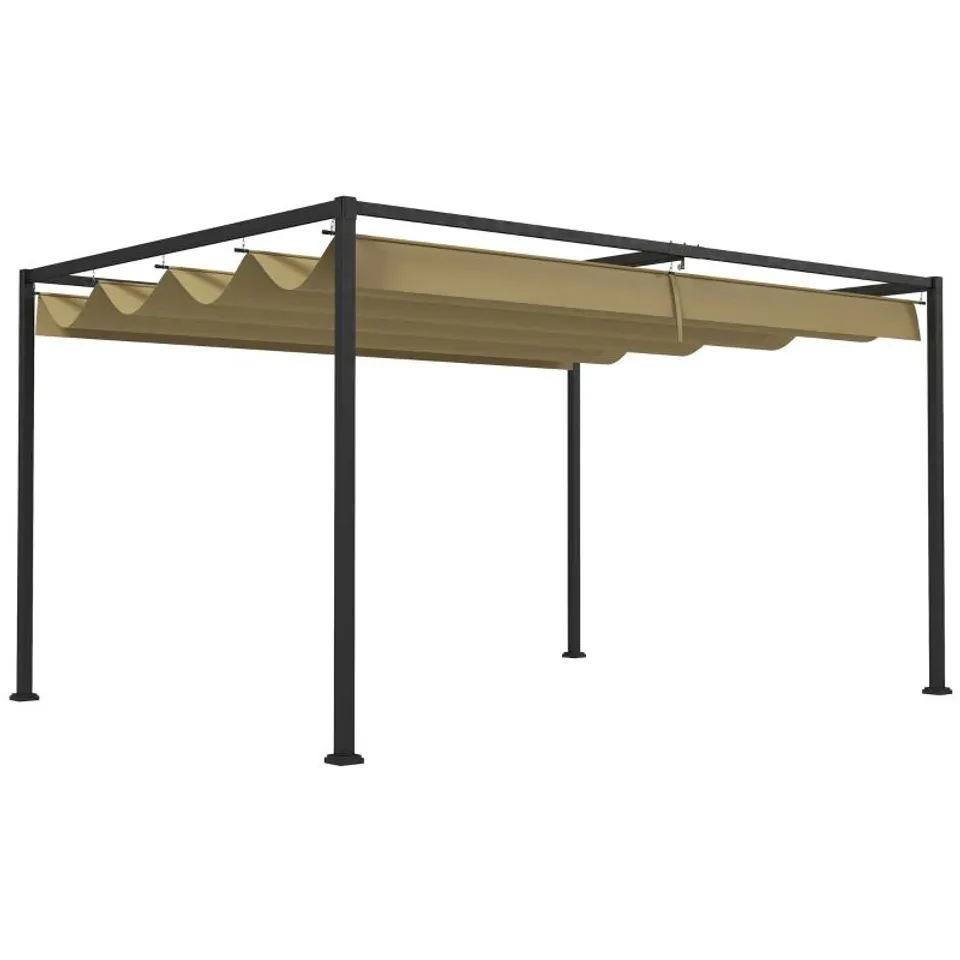 BOXED OUTSUNNY 3X2M METAL PERGOLA WITH RETRACTABLE ROOF, GARDEN GAZEBO CANOPY SHELTER FOR OUTDOOR, PATIO - KHAKI