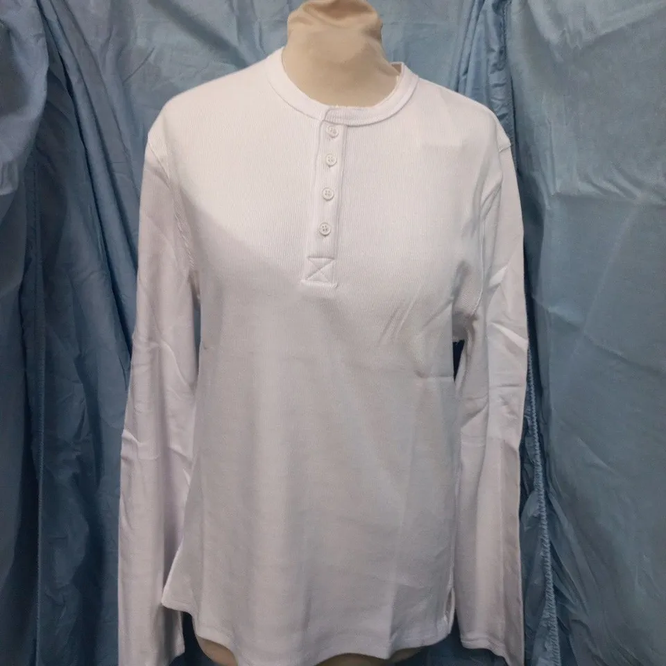 MEMORIES OF YESTERDAY MEN'S WHITE RIBBED HENLEY TOP – SIZE M