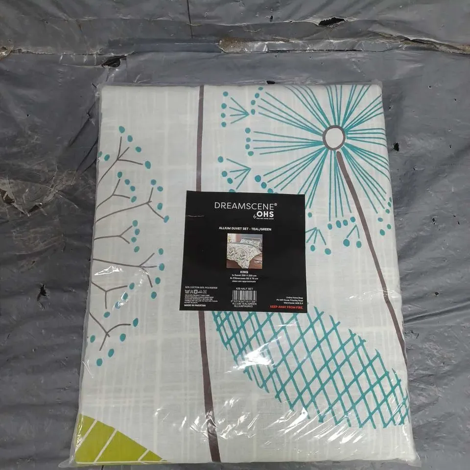  ALLIUM KINGSIZE DUVET SET IN TEAL/GREEN 