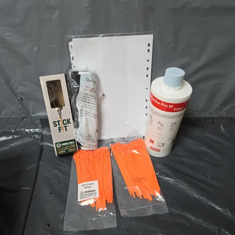 APPROXIMATELY 15 ASSORTED HOUSEHOLD ITEMS TO INCLUDE FRANKIE PRO M FILTER, ZIPTIES, TIMBER WOLF STICK FIT WOODSCREWS, ETC