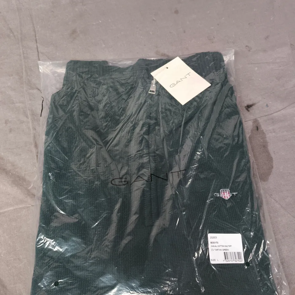 GANT CASUAL COTTON HALF ZIP PULLOVER - TARTAN GREEN - SIZE L