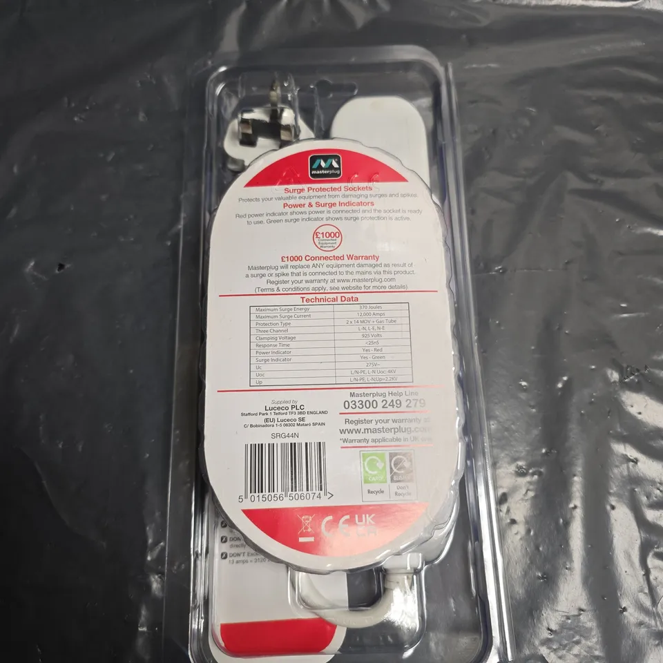 MASTERPLUG SURGE PROTECTED 4-SOCKET EXTENSION LEAD – 4M CABLE (SRG44N)