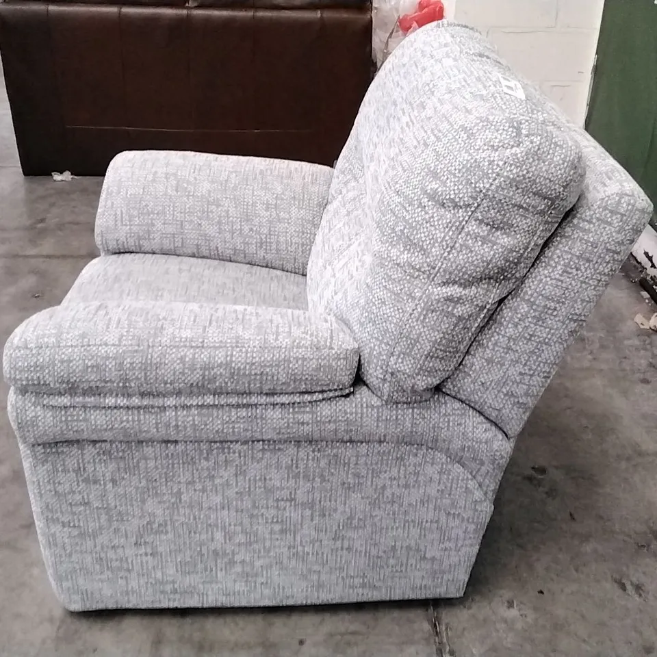QUALITY BRITISH DESIGNER G PLAN MANUFACTURED SEATTLE ARMCHAIR - REMCO LIGHT GREY FABRIC 