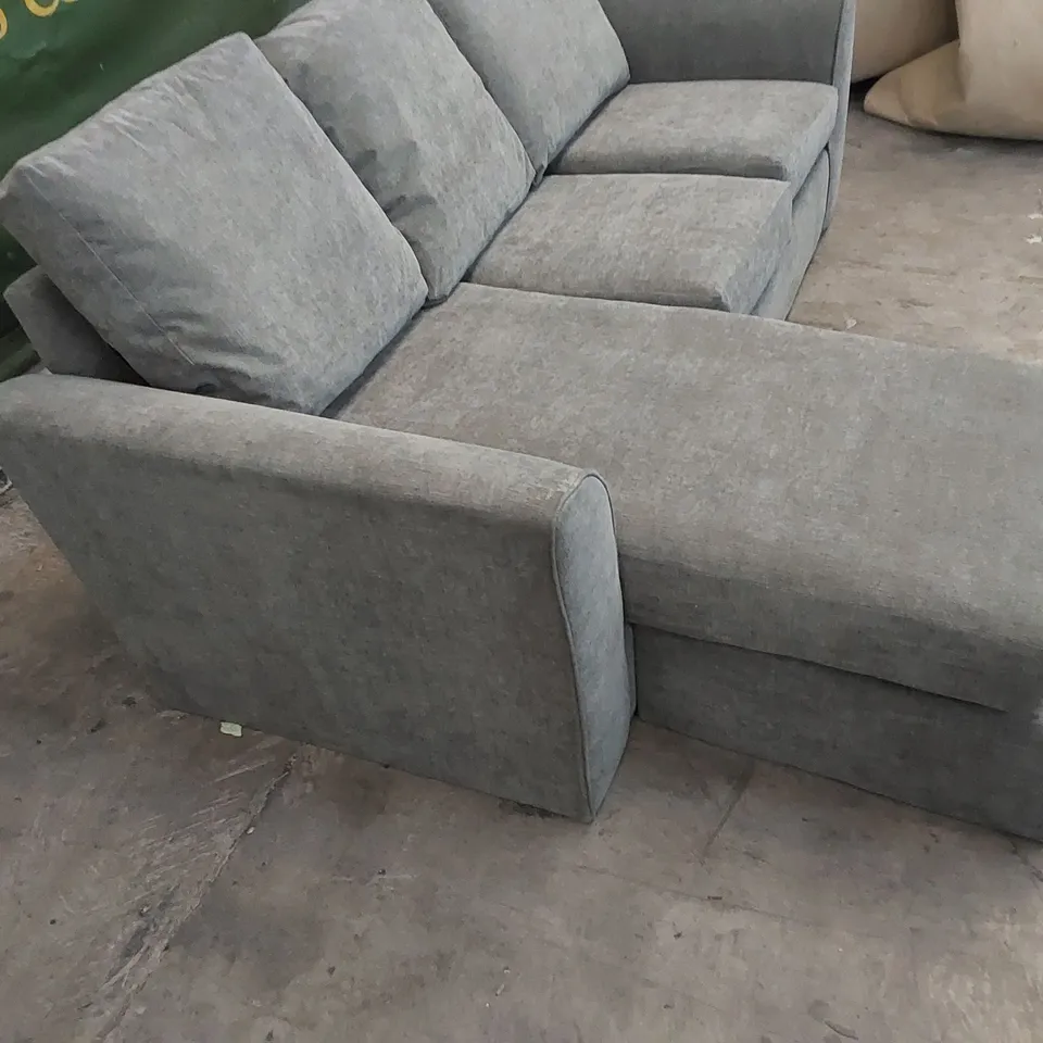 DESIGNER 3-SEATER CHAISE SOFA IN GREY FABRIC 