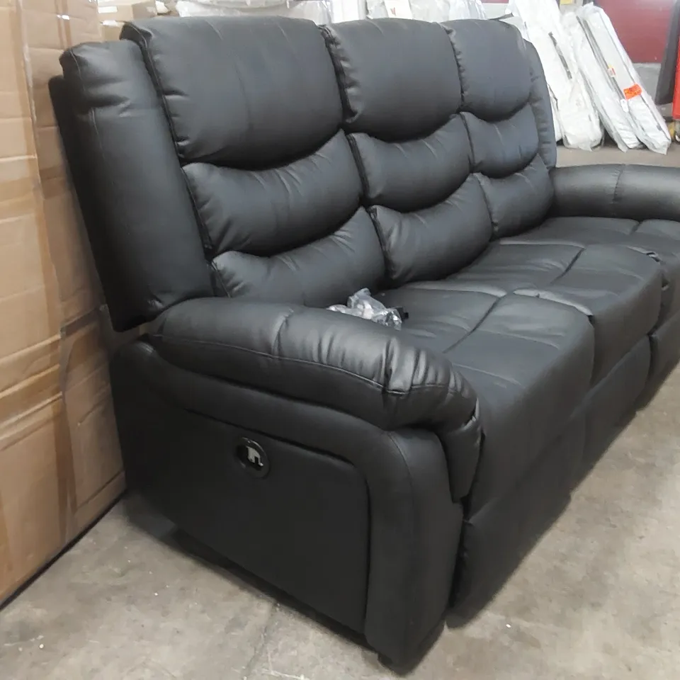QUALITY DESIGNER 3 SEATER FAUX LEATHER ELECTRIC RECLINER SOFA - BLACK