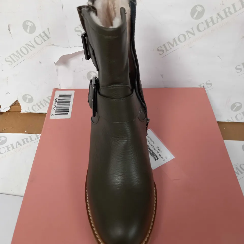 BOXED MODA IN PELLE CORNELIA BIKER BOOTS, KHAKI, UK 7