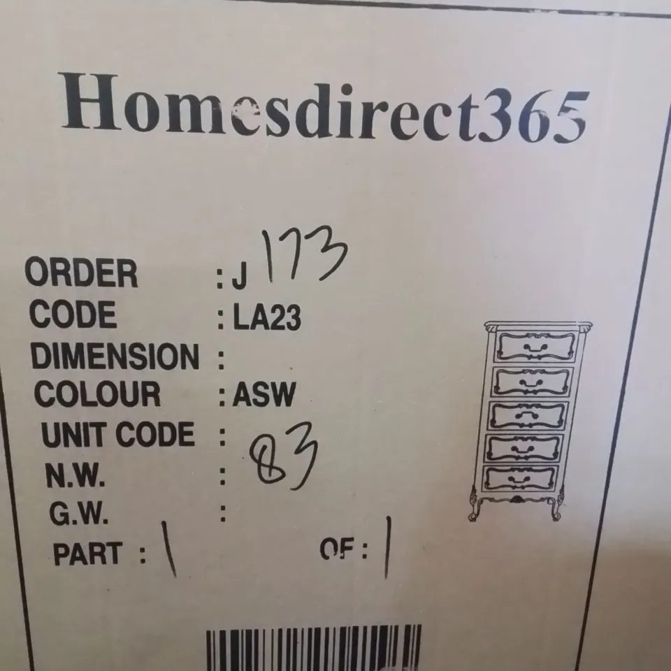BRAND NEW HOMESDIRECT365 5 DRAWER TALLBOY