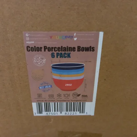 6-PACK OF COLOURED PORCELAIN BOWLS