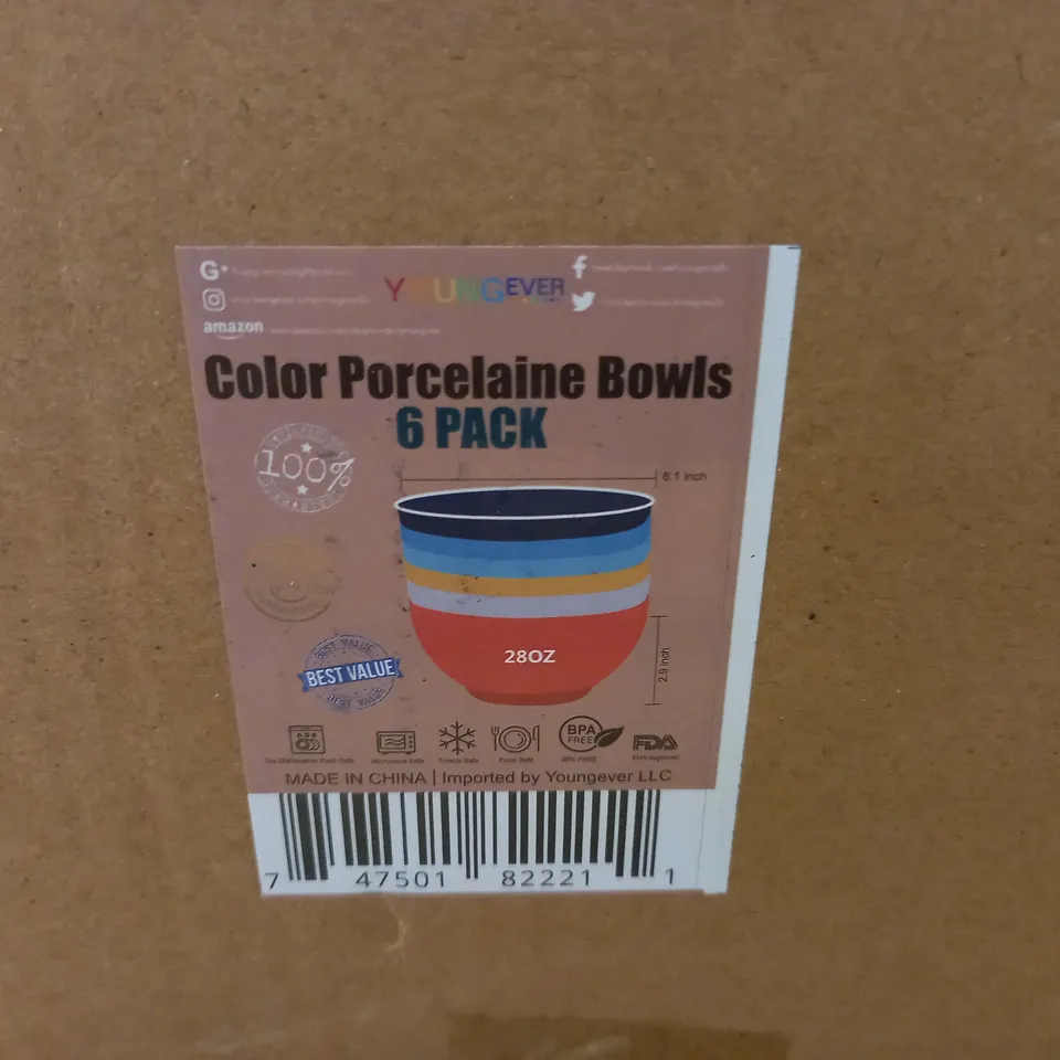 6-PACK OF COLOURED PORCELAIN BOWLS